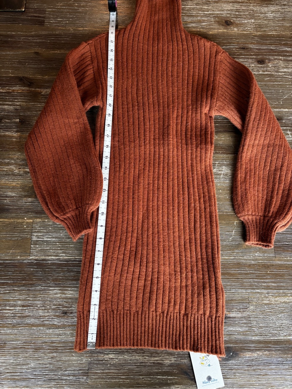 NWT- Tween balloon sleeve Ribbed funnel neck sweater Dress in Rust orange